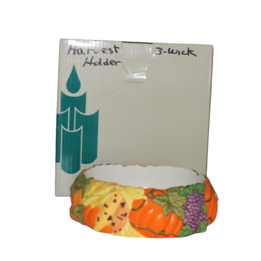 Vintage Partylite Harvest Time 3 Wick Candle Holder Pumpkin Gourd Corn